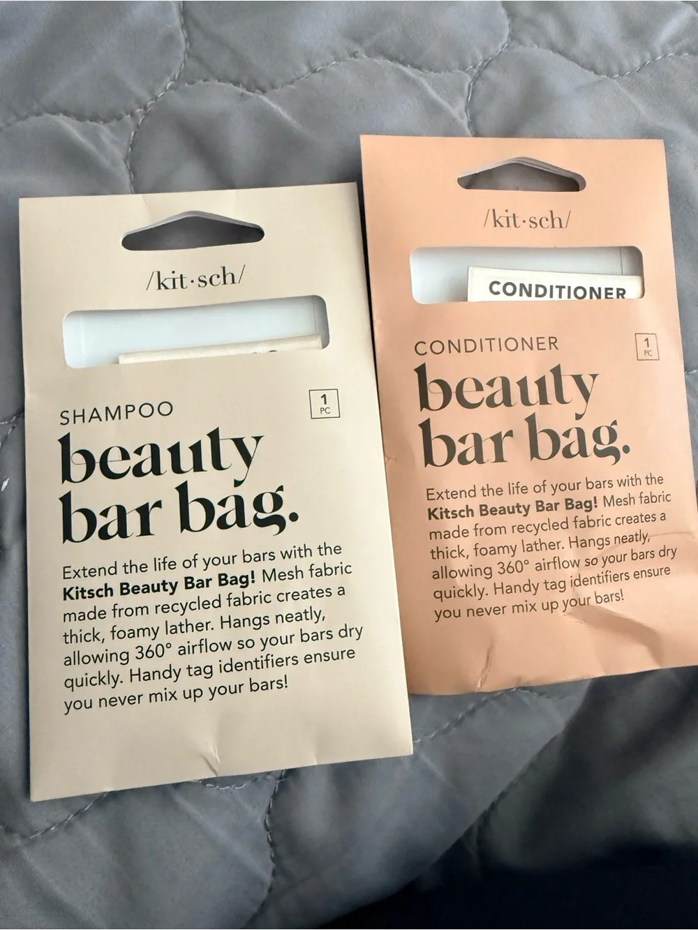 Kitsch Beauty Bar Bag Pair in Cream and Peach and travel bar holder